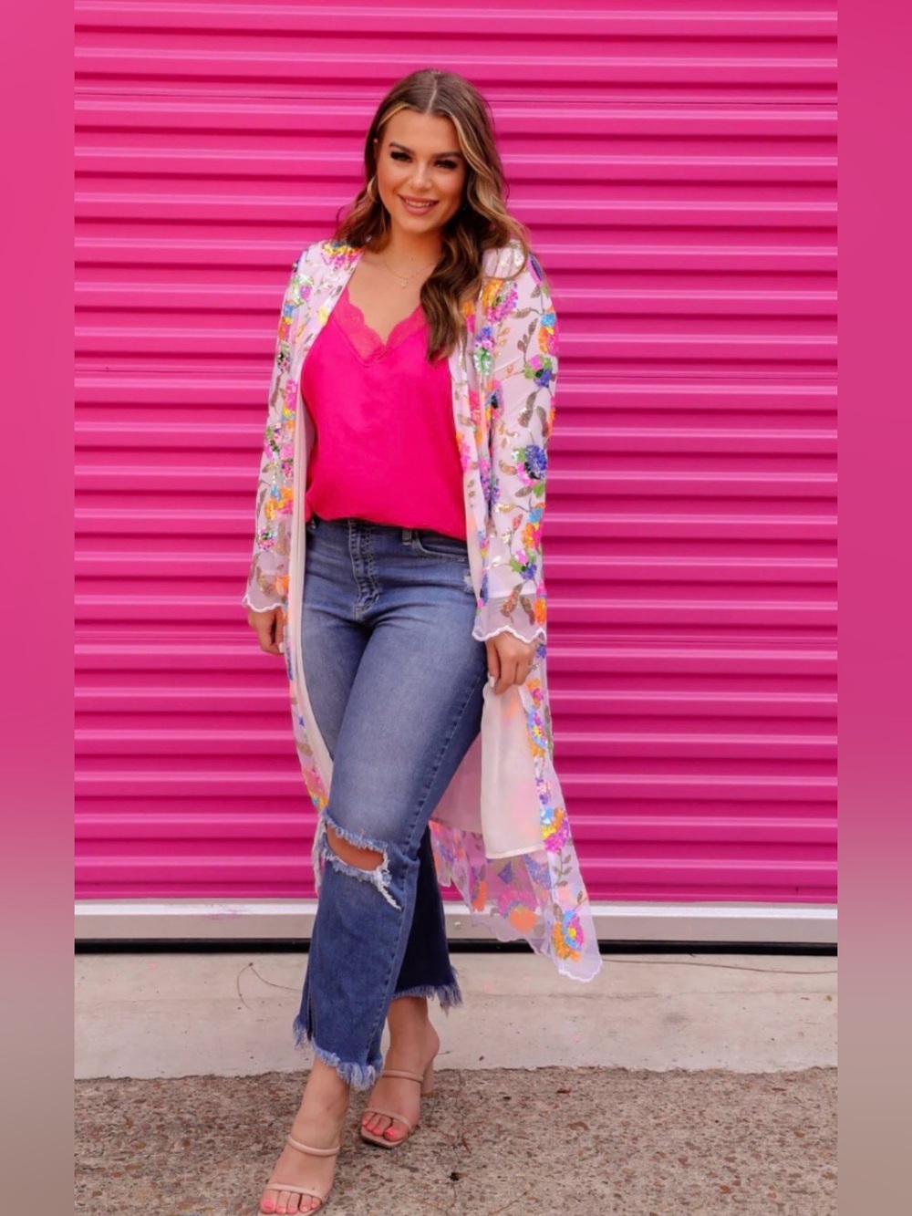 JESS LEA Sequin Floral Kimono Plus Size Large XL